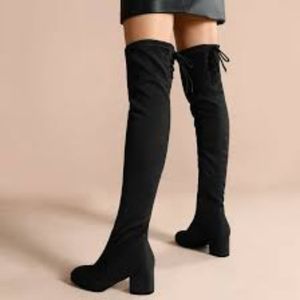 Over the knee black suede high heel booties